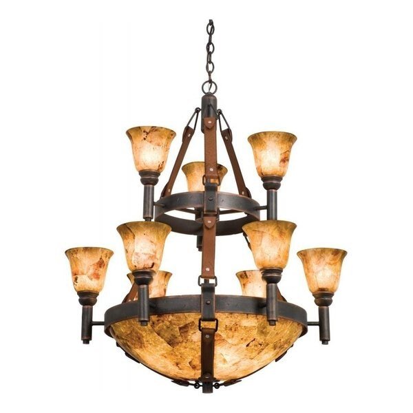 Fourteen Light Black Blaze And Ecru Glass Up Chandelier, Kalco, Mfr#: 4649B/G3543/1209